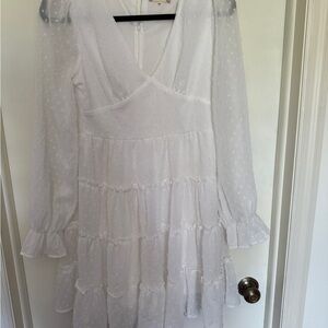 Altar’d State Babydoll Feminine White Swiss Dot Mini Dress Size M Country Boho